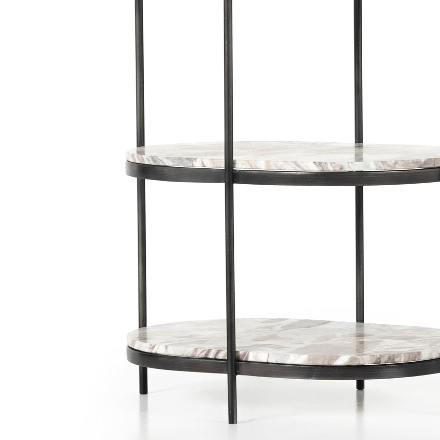 Canyon Marble with Hammered Grey Iron w/Clear Powder Coat | Felix Oval Nightstand | Valley Ridge Furniture