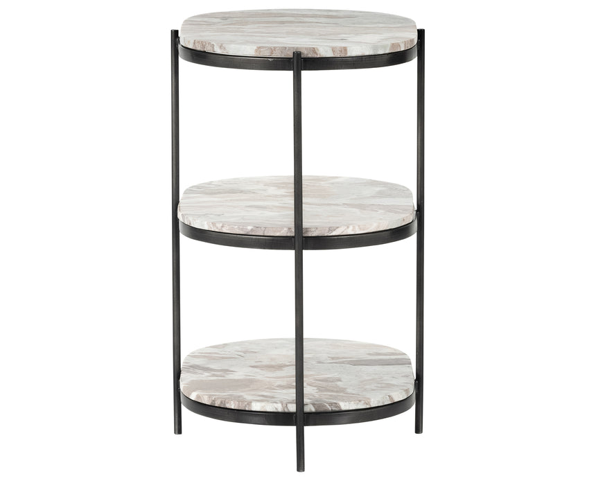 Canyon Marble with Hammered Grey Iron w/Clear Powder Coat | Felix Oval Nightstand | Valley Ridge Furniture