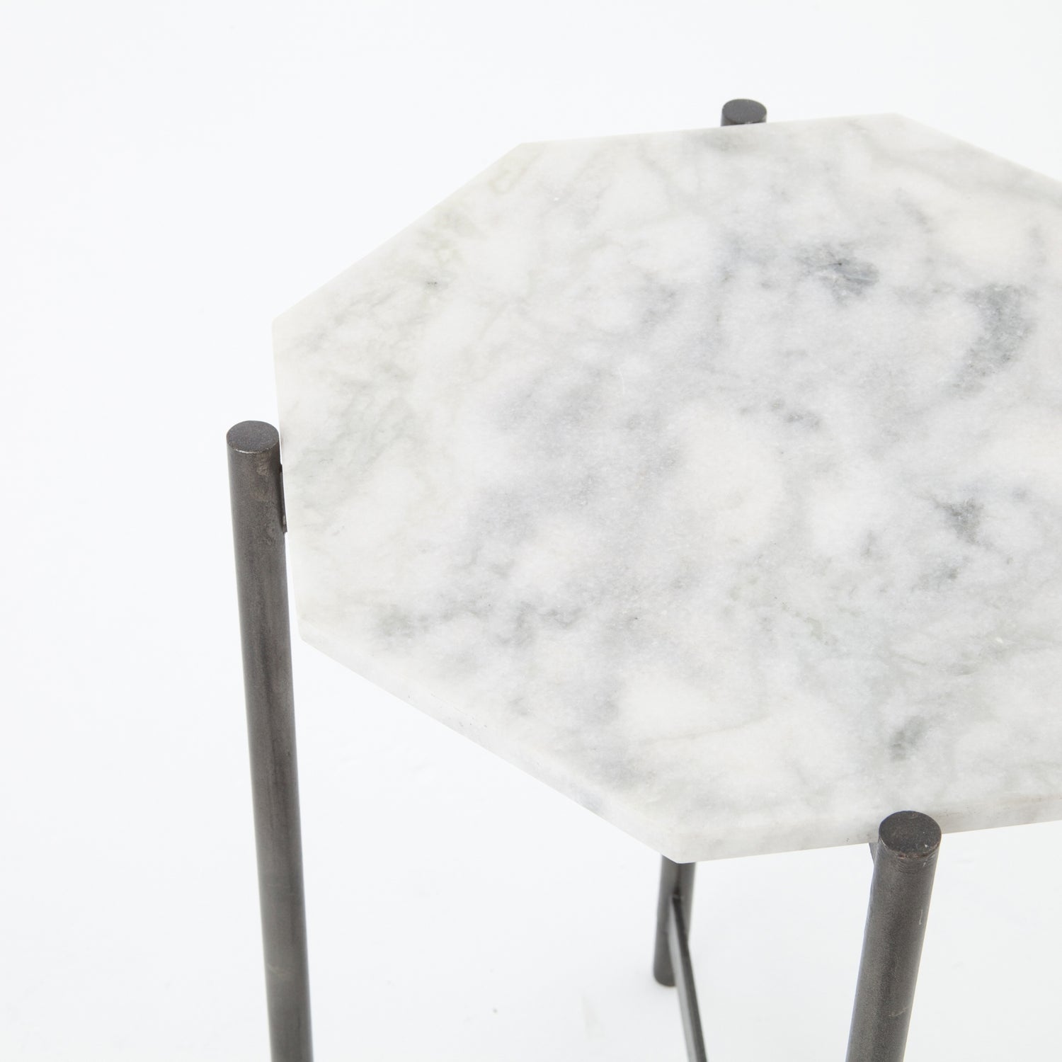 Hammered Grey Iron with Polished White Marble | Adair Side Table | Valley Ridge Furniture