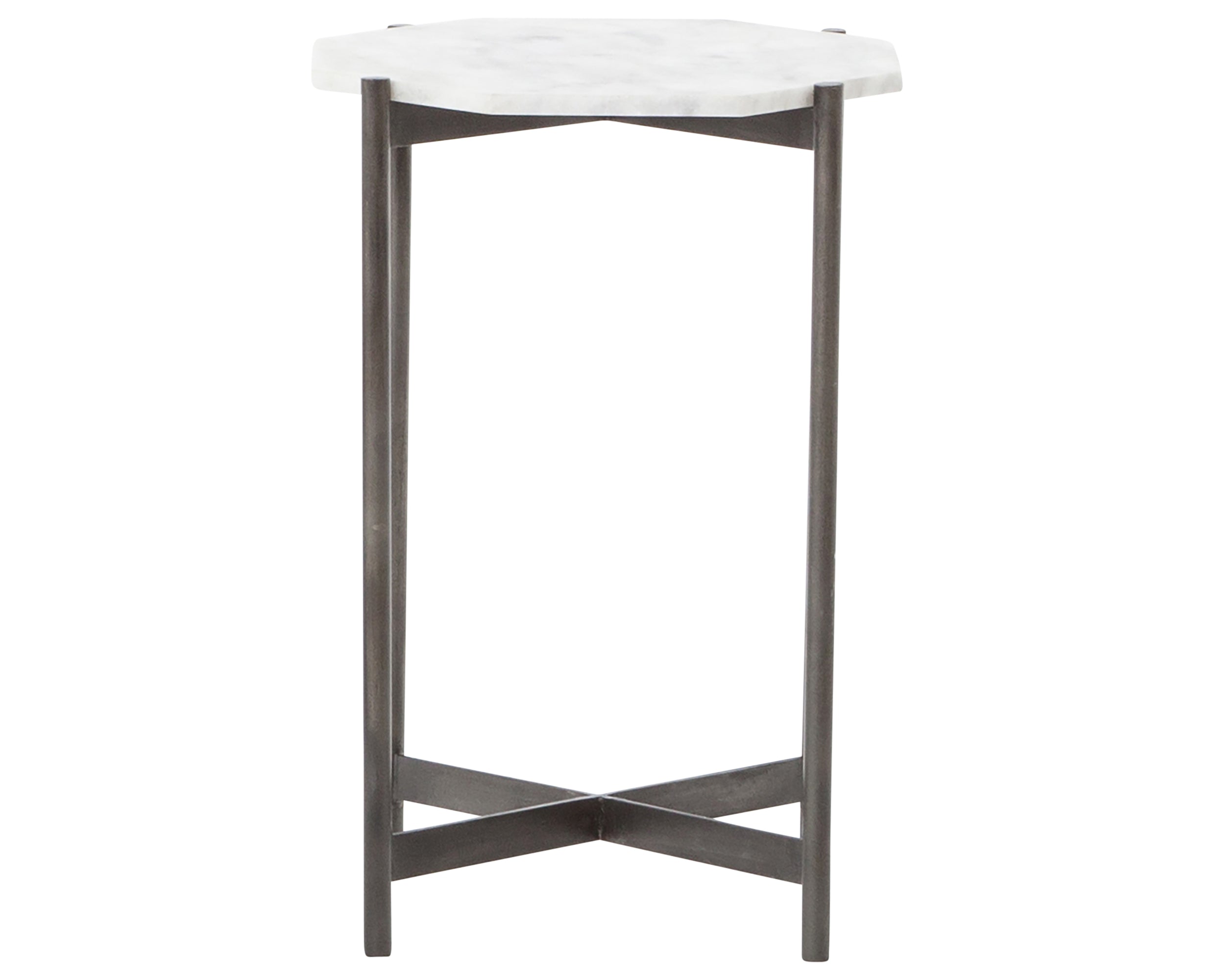 Hammered Grey Iron with Polished White Marble | Adair Side Table | Valley Ridge Furniture