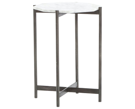 Hammered Grey Iron with Polished White Marble | Adair Side Table | Valley Ridge Furniture