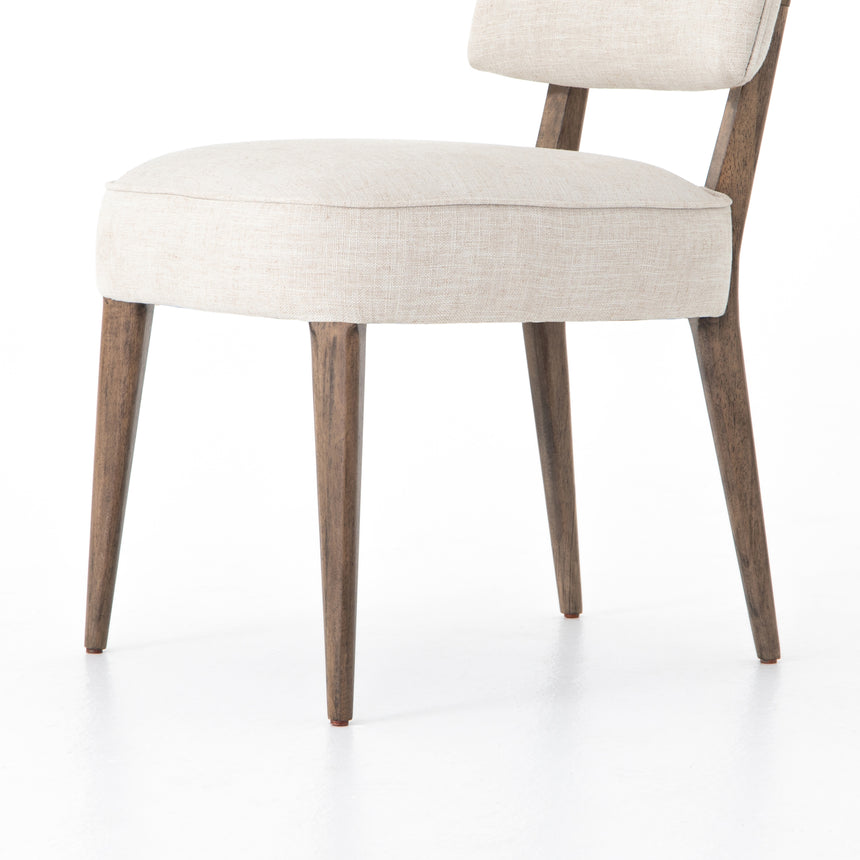 Cambric Ivory Fabric & Heirloom Greywash Parawood with Vintage Brass Iron | Orville Dining Chair | Valley Ridge Furniture