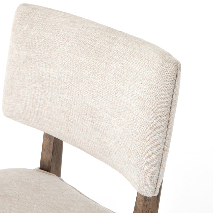 Cambric Ivory Fabric & Heirloom Greywash Parawood with Vintage Brass Iron | Orville Dining Chair | Valley Ridge Furniture
