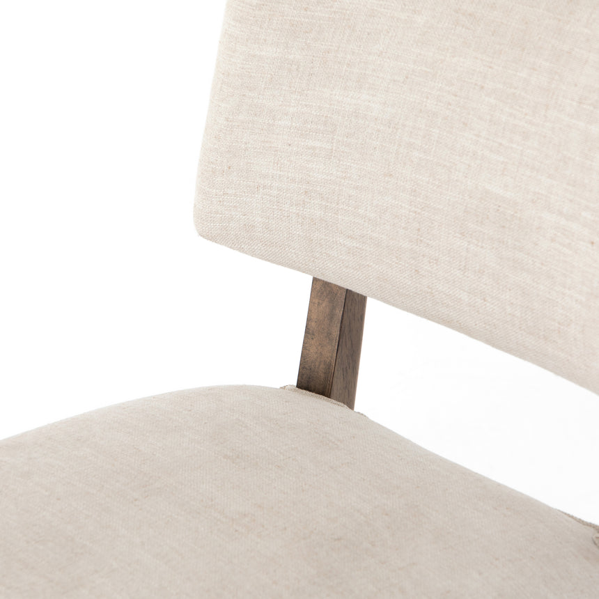 Cambric Ivory Fabric & Heirloom Greywash Parawood with Vintage Brass Iron | Orville Dining Chair | Valley Ridge Furniture
