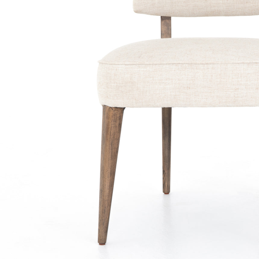 Cambric Ivory Fabric & Heirloom Greywash Parawood with Vintage Brass Iron | Orville Dining Chair | Valley Ridge Furniture