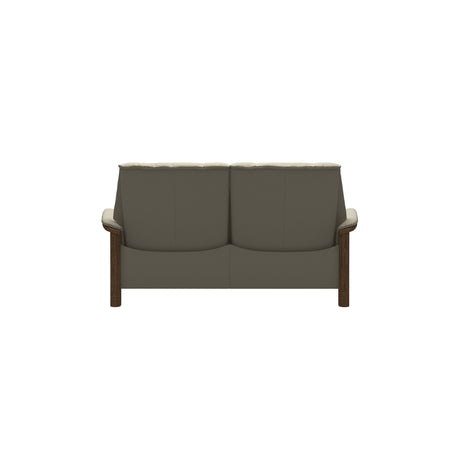 Stressless Buckingham Low Back 2-Seater Sofa in Paloma Light Grey, Teak, rear three-quarter view