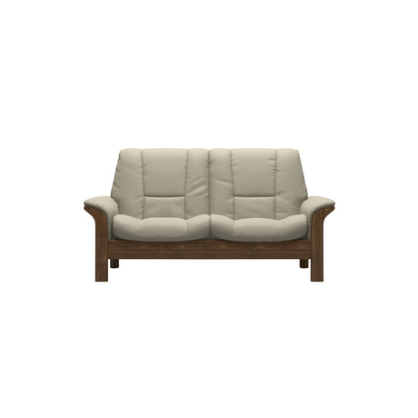 Stressless Buckingham Low Back 2-Seater Sofa in Paloma Light Grey, Teak, front view