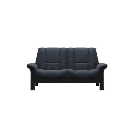 Stressless Buckingham Low Back 2-Seater Sofa in Paloma Oxford Blue, Black, front view