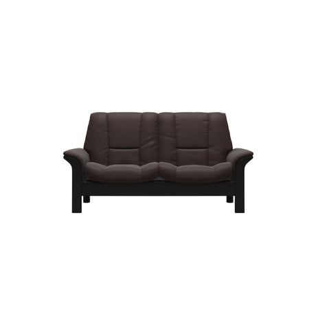 Stressless Buckingham Low Back 2-Seater Sofa in Paloma Chocolate, Black, front view