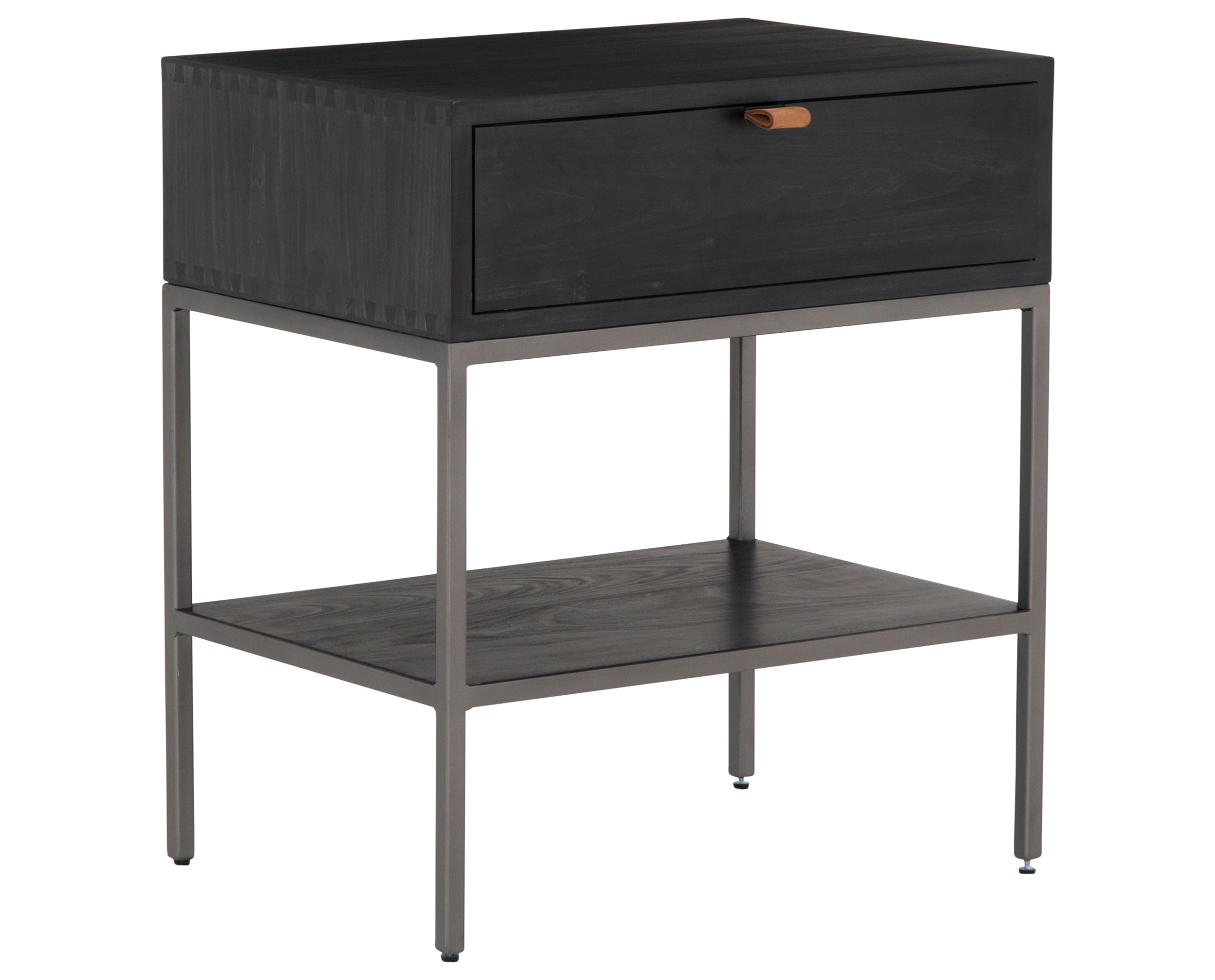 Black Wash Poplar with Natural Iron &amp; Toffee Leather | Trey Nightstand | Valley Ridge Furniture