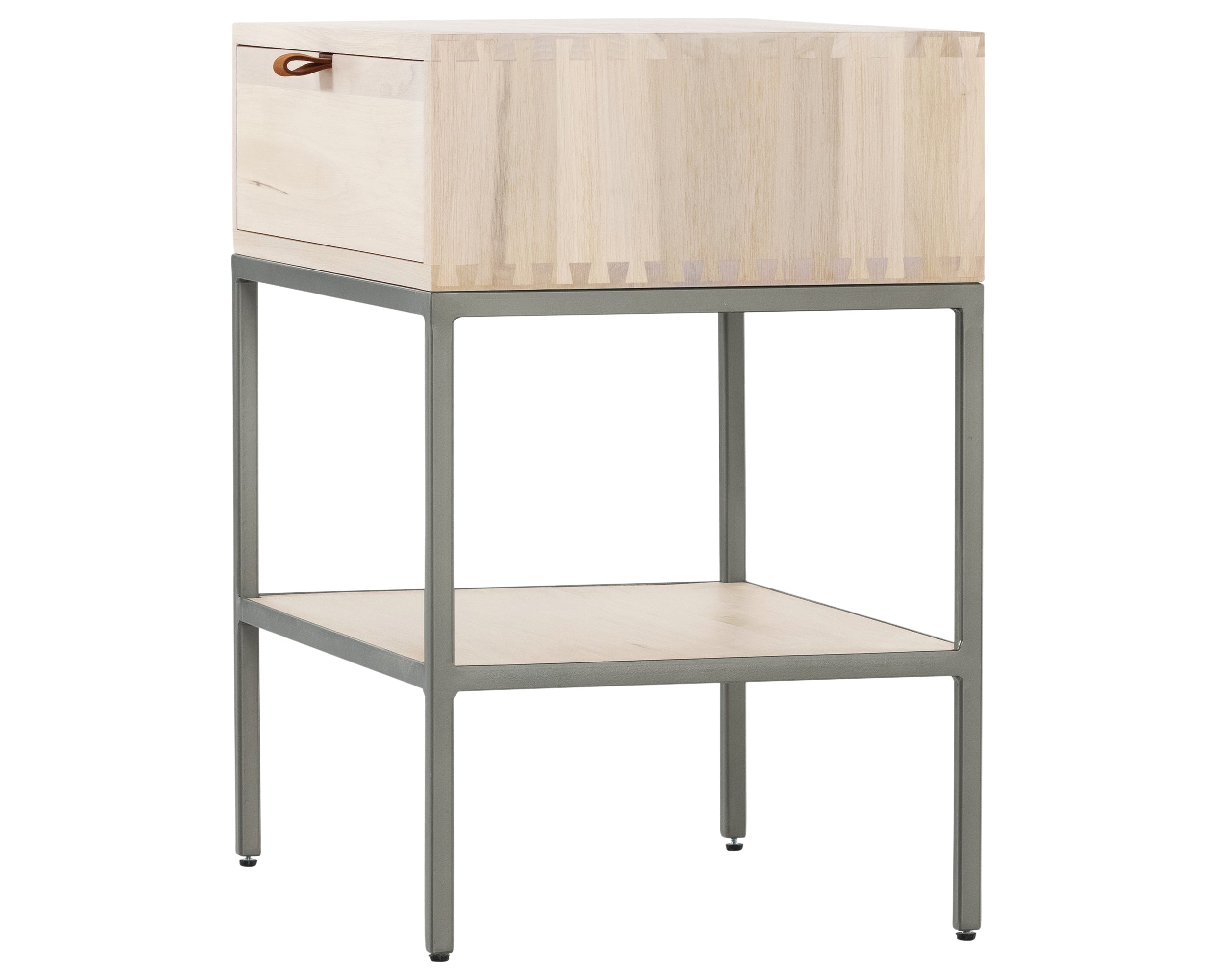 Dove Poplar with Natural Iron &amp; Toffee Leather | Trey Nightstand | Valley Ridge Furniture