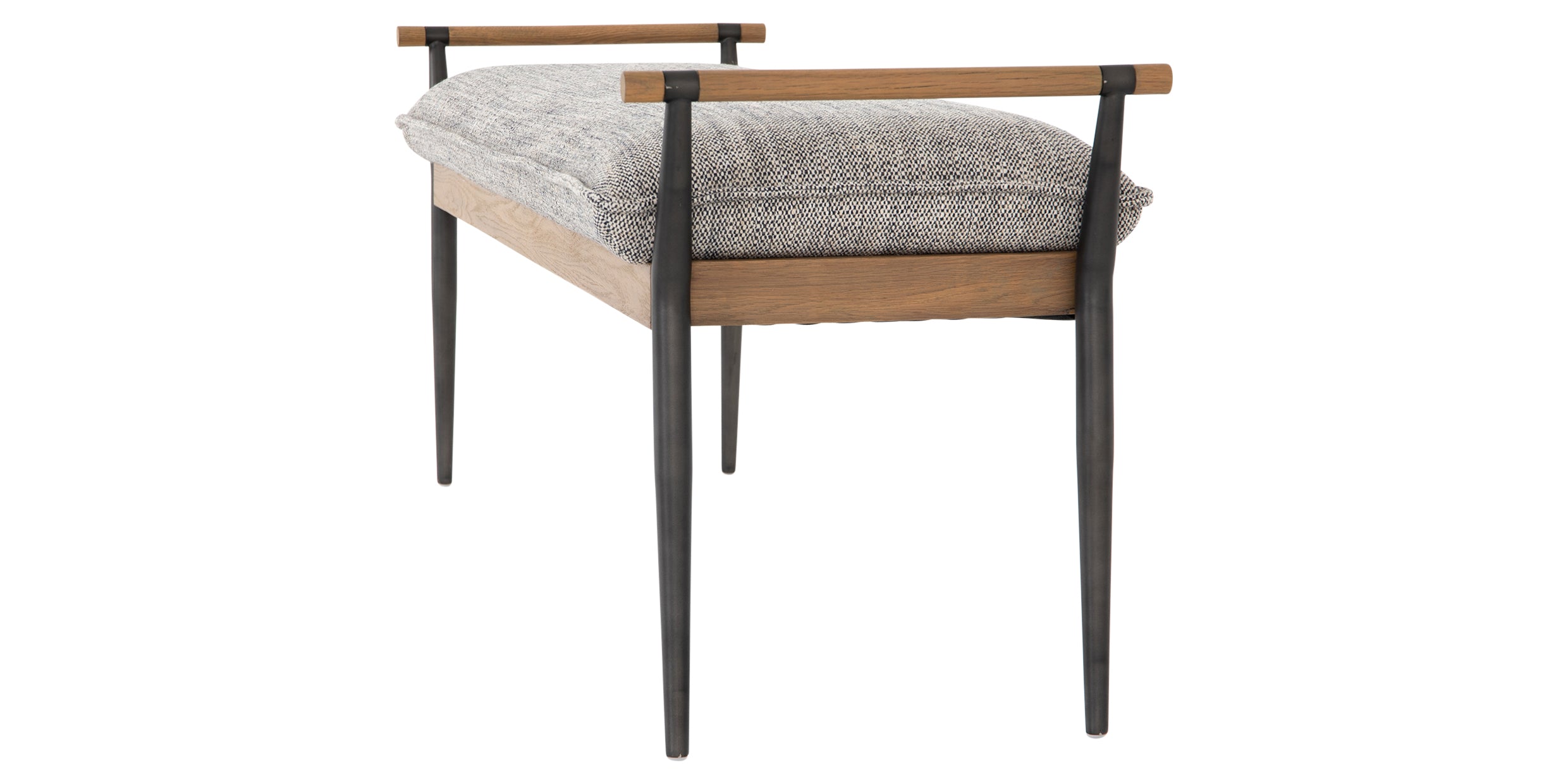 Thames Raven Fabric &amp; Toasted Oak with Carbon Black Stainless Steel | Charlotte Bench | Valley Ridge Furniture