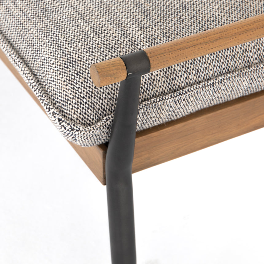 Thames Raven Fabric & Toasted Oak with Carbon Black Stainless Steel | Charlotte Bench | Valley Ridge Furniture