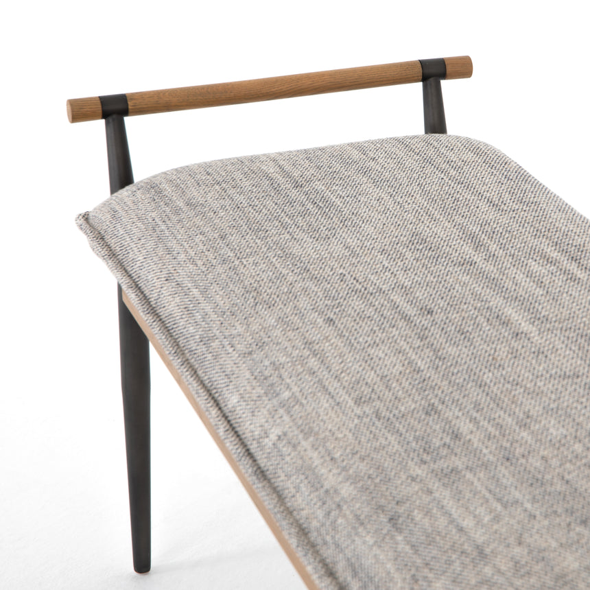 Thames Raven Fabric & Toasted Oak with Carbon Black Stainless Steel | Charlotte Bench | Valley Ridge Furniture