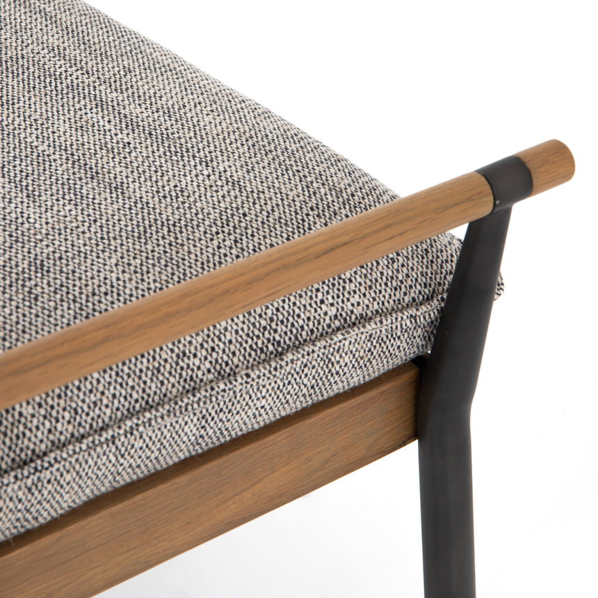 Thames Raven Fabric & Toasted Oak with Carbon Black Stainless Steel | Charlotte Bench | Valley Ridge Furniture