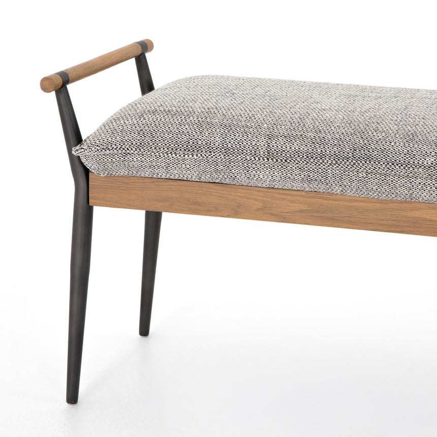 Thames Raven Fabric & Toasted Oak with Carbon Black Stainless Steel | Charlotte Bench | Valley Ridge Furniture