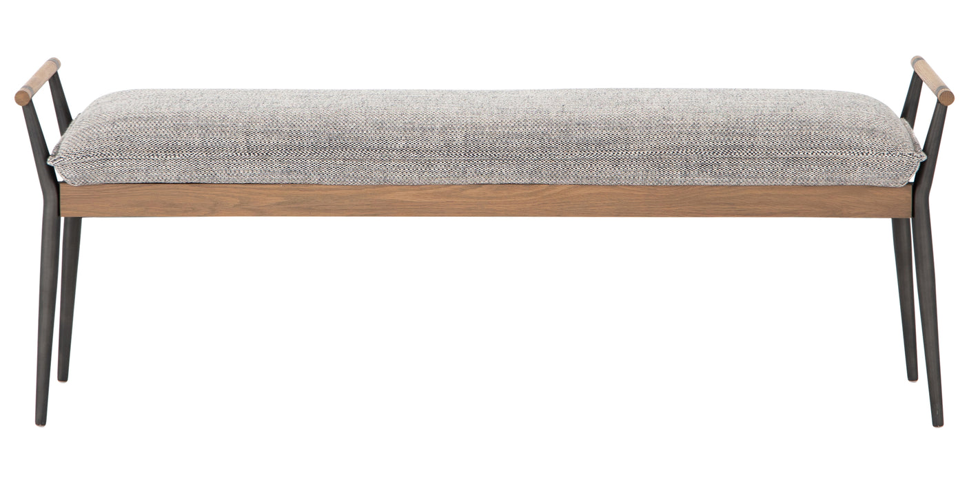 Thames Raven Fabric & Toasted Oak with Carbon Black Stainless Steel | Charlotte Bench | Valley Ridge Furniture