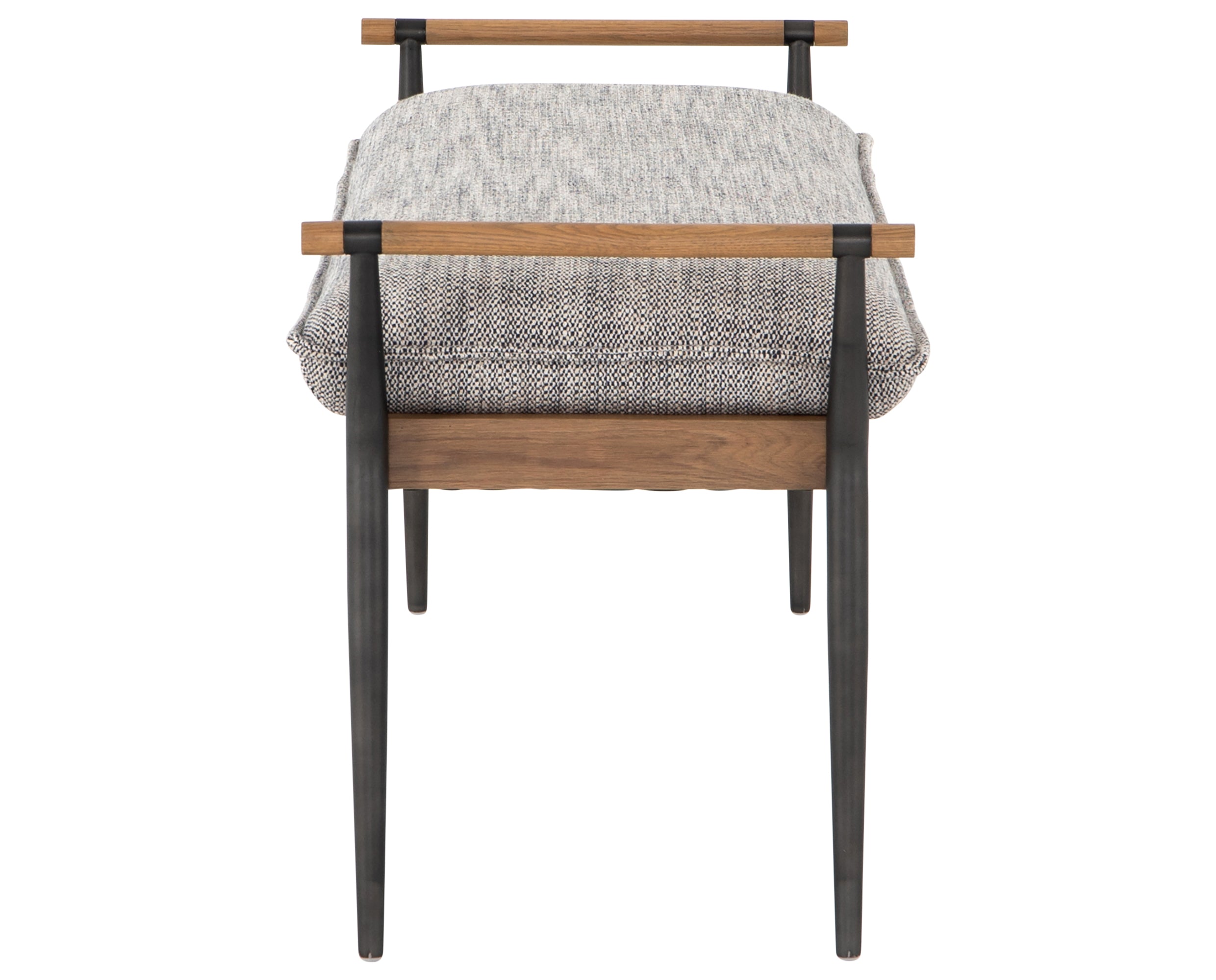 Thames Raven Fabric & Toasted Oak with Carbon Black Stainless Steel | Charlotte Bench | Valley Ridge Furniture
