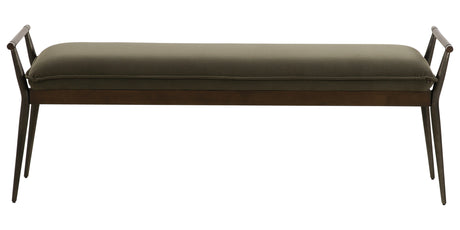 Modern Velvet Loden Fabric & Burnt Oak with Carbon Black Stainless Steel | Charlotte Bench | Valley Ridge Furniture