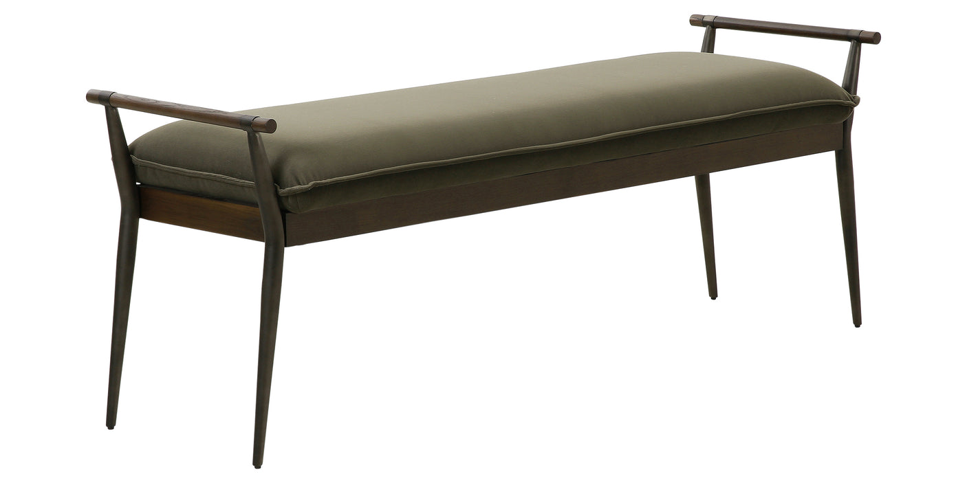Modern Velvet Loden Fabric & Burnt Oak with Carbon Black Stainless Steel | Charlotte Bench | Valley Ridge Furniture