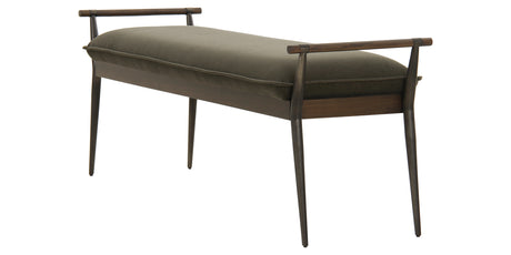 Modern Velvet Loden Fabric & Burnt Oak with Carbon Black Stainless Steel | Charlotte Bench | Valley Ridge Furniture