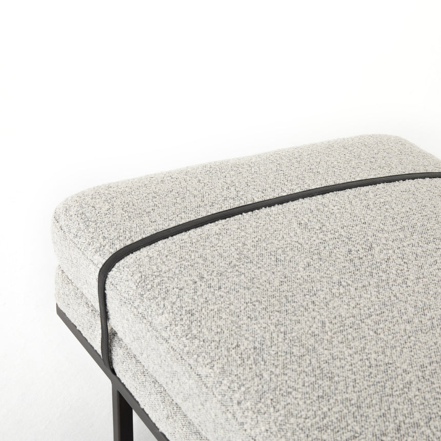 Knoll Domino Fabric & Gunmetal Iron with Umber Black Leather | Harris Accent Bench | Valley Ridge Furniture