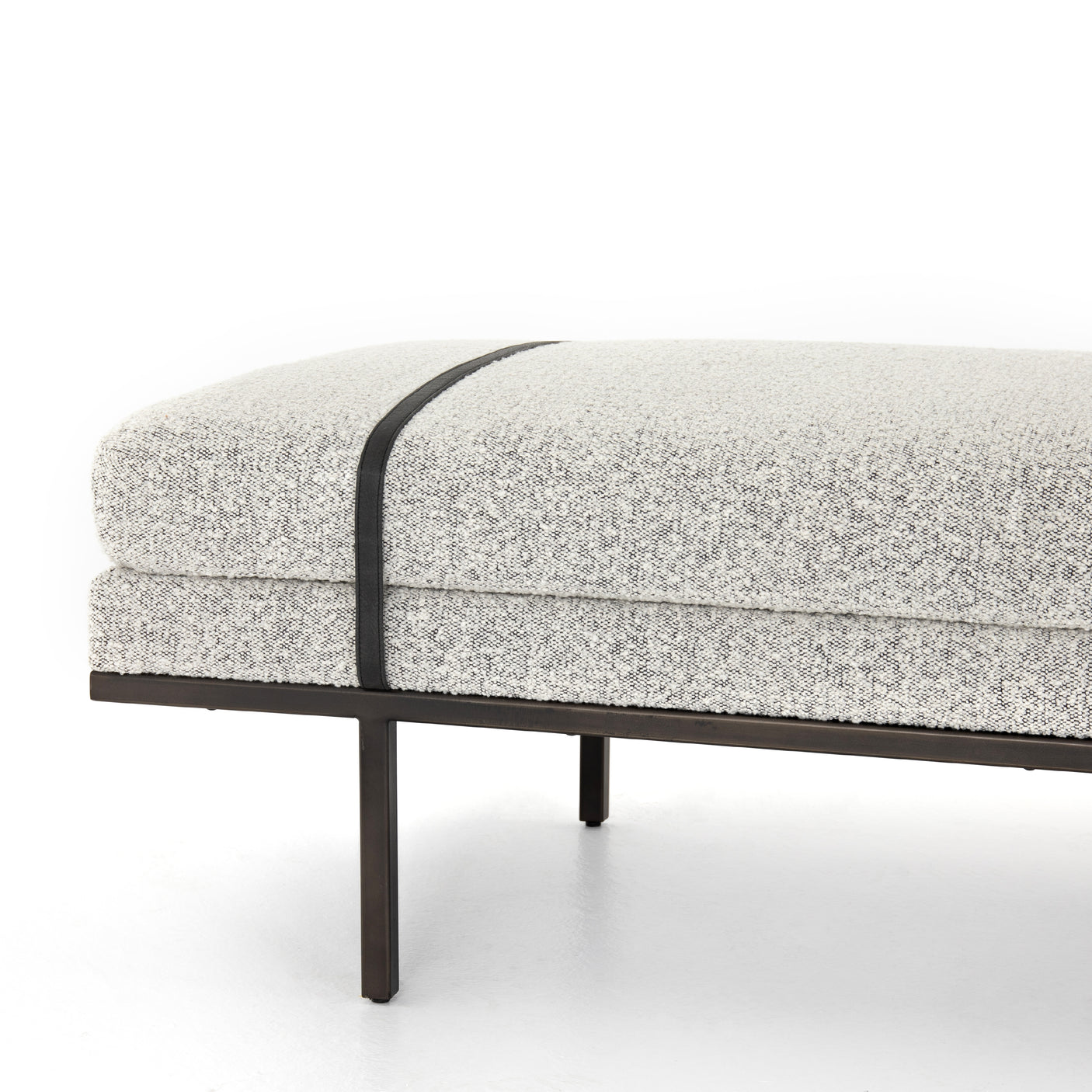 Knoll Domino Fabric & Gunmetal Iron with Umber Black Leather | Harris Accent Bench | Valley Ridge Furniture