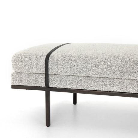 Knoll Domino Fabric & Gunmetal Iron with Umber Black Leather | Harris Accent Bench | Valley Ridge Furniture