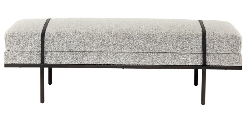 Knoll Domino Fabric & Gunmetal Iron with Umber Black Leather | Harris Accent Bench | Valley Ridge Furniture