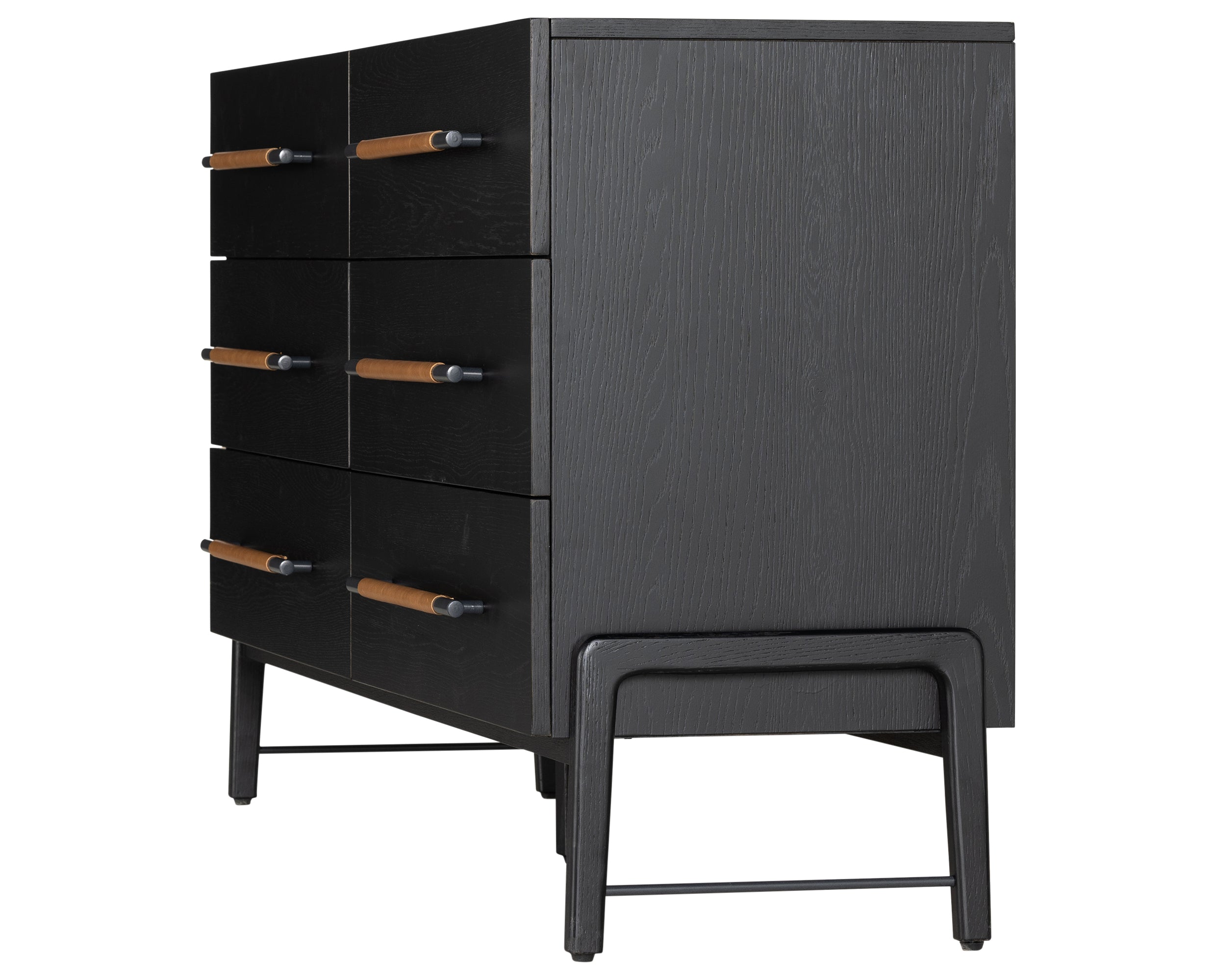 Ebony Oak Veneer & Ebony Oak with Chaps Sand Leather & Gunmetal Iron | Rosedale 6 Drawer Dresser | Valley Ridge Furniture