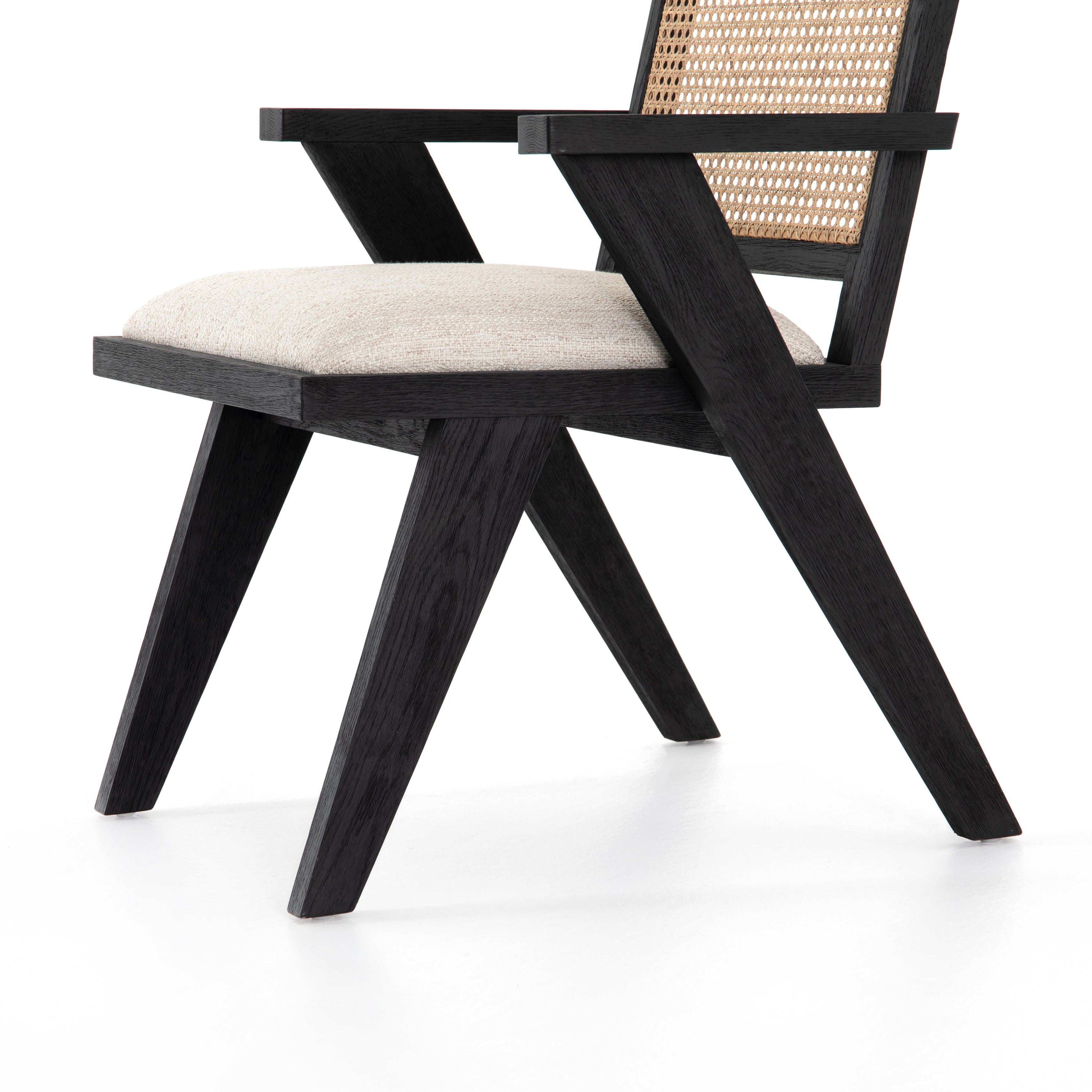 Avant Natural Fabric and Drifted Matte Black Oak with Natural Cane | Flora Dining Chair | Valley Ridge Furniture