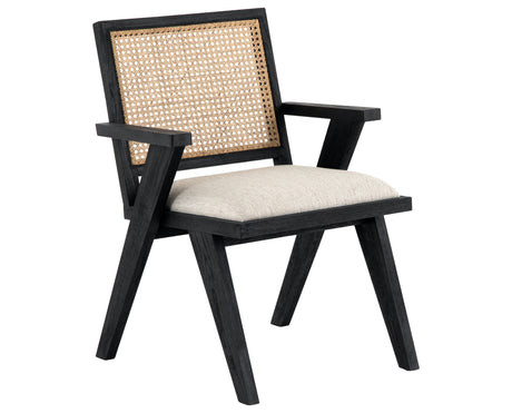 Avant Natural Fabric and Drifted Matte Black Oak with Natural Cane | Flora Dining Chair | Valley Ridge Furniture