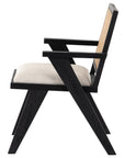 Avant Natural Fabric and Drifted Matte Black Oak with Natural Cane | Flora Dining Chair | Valley Ridge Furniture
