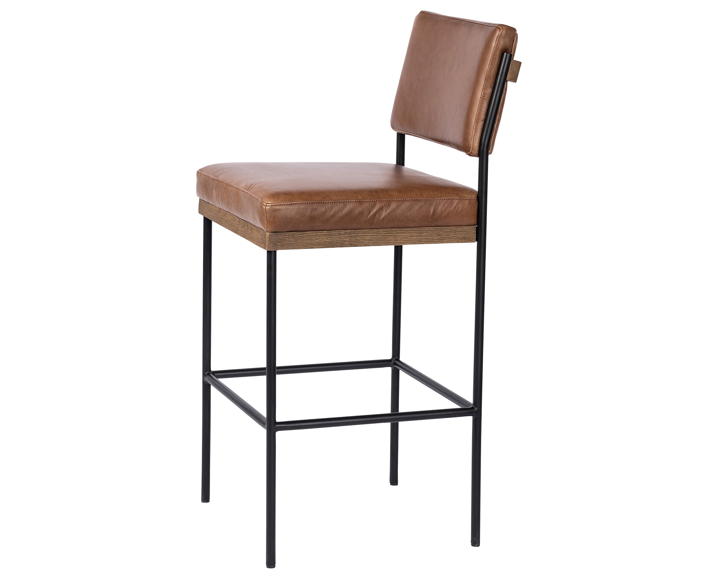 Sonoma Chestnut Leather and Drifted Oak with Midnight Iron (Bar Height) | Benton Bar/Counter Stool | Valley Ridge Furniture