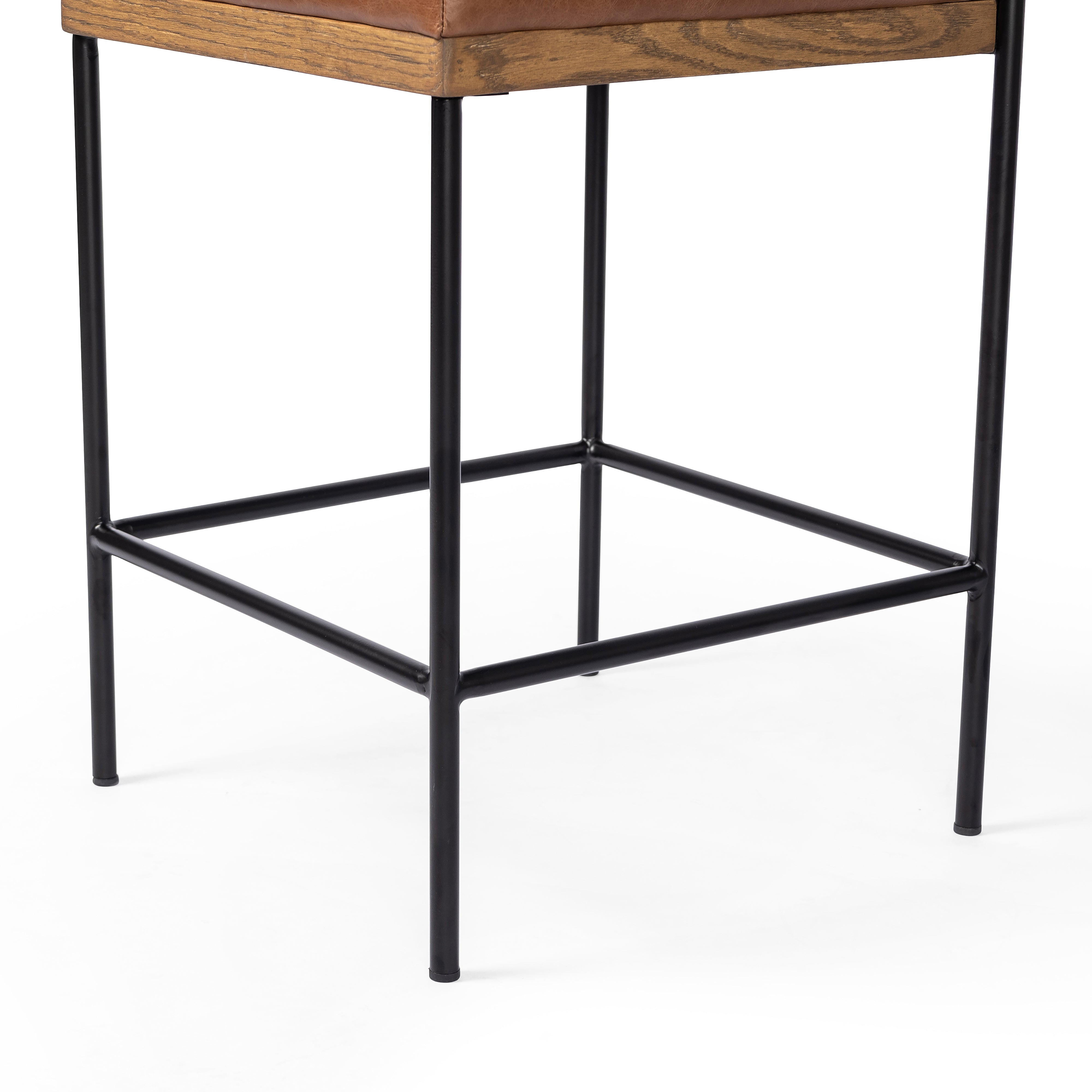 Sonoma Chestnut Leather and Drifted Oak with Midnight Iron (Counter Height) | Benton Bar/Counter Stool | Valley Ridge Furniture