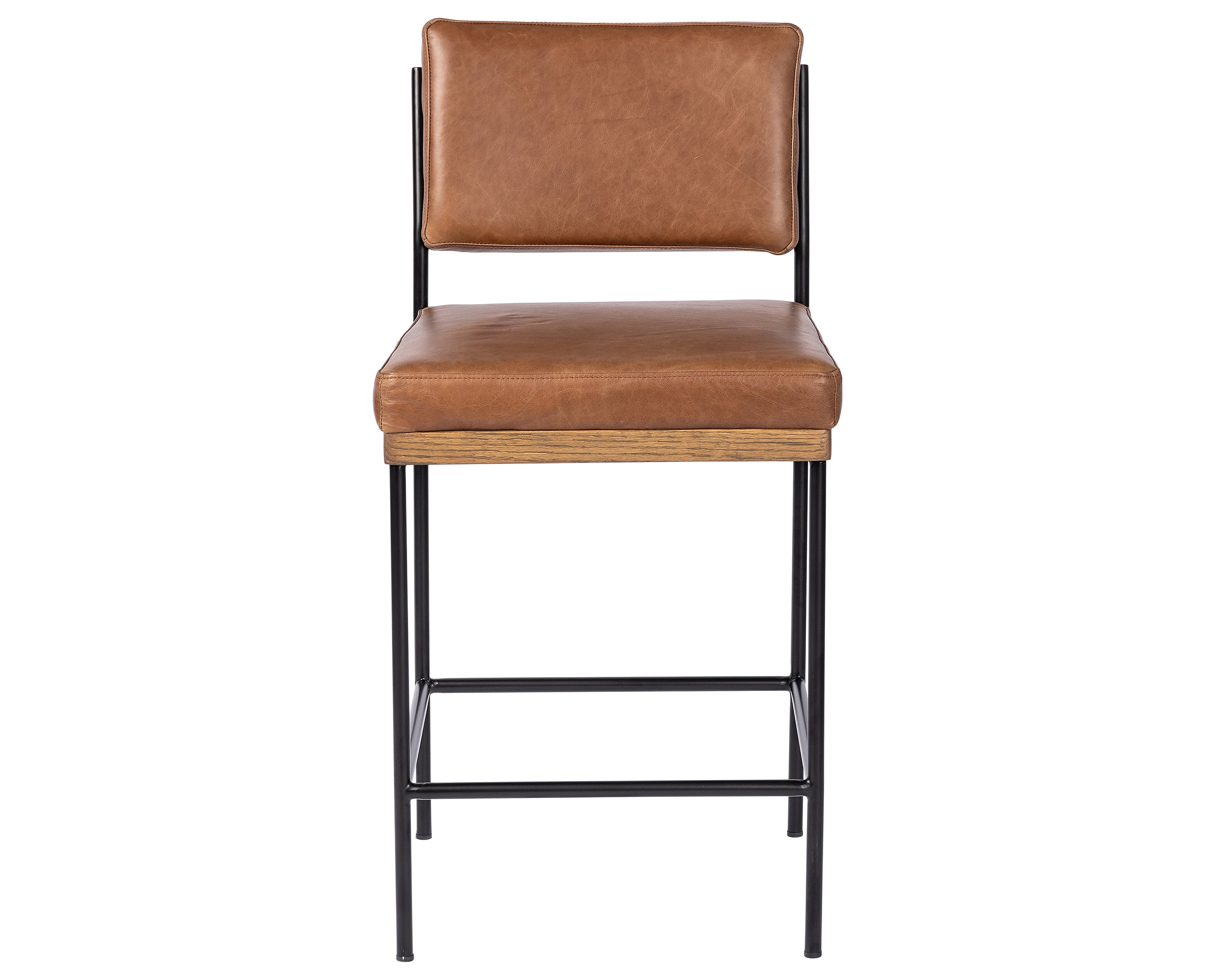 Sonoma Chestnut Leather and Drifted Oak with Midnight Iron (Counter Height) | Benton Bar/Counter Stool | Valley Ridge Furniture