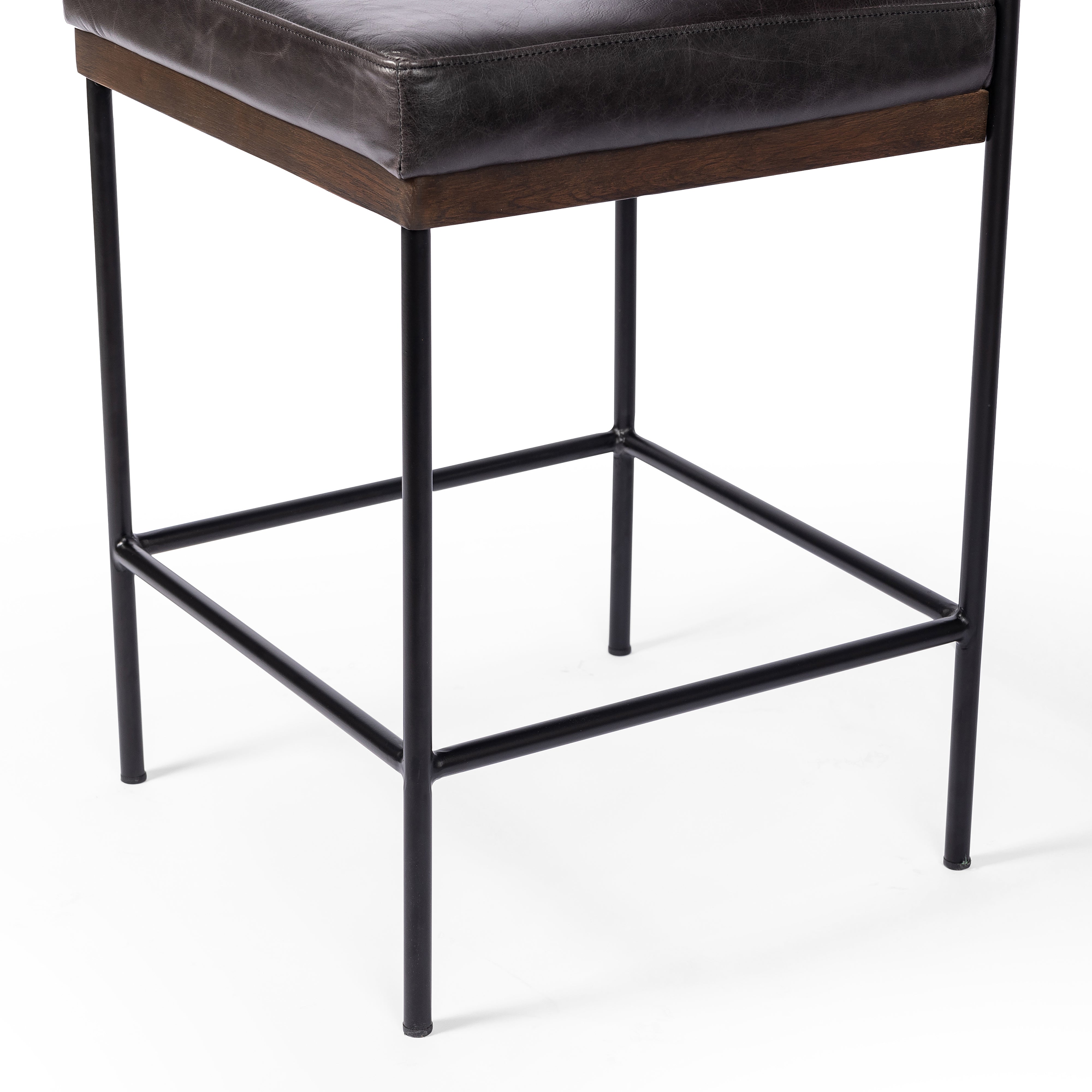 Sonoma Black Leather and Burnt Nettlewood with Midnight Iron (Bar Height) | Benton Bar/Counter Stool | Valley Ridge Furniture