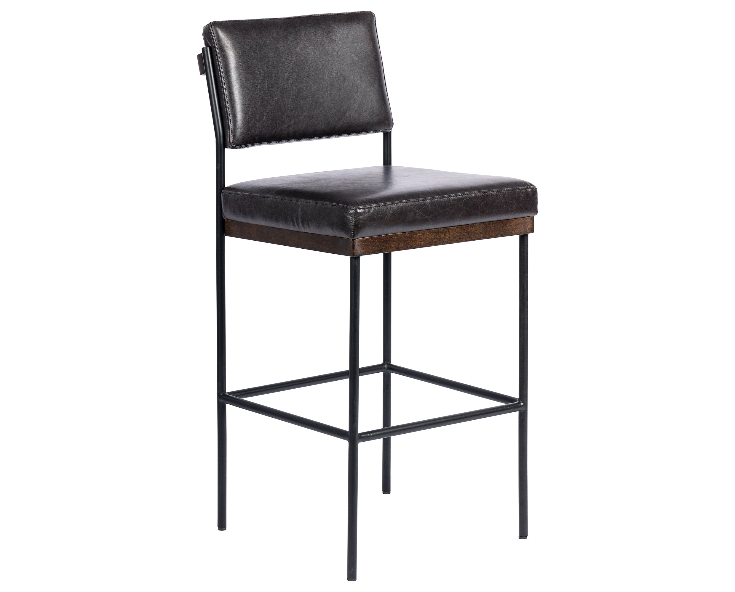 Sonoma Black Leather and Burnt Nettlewood with Midnight Iron (Counter Height) | Benton Bar/Counter Stool | Valley Ridge Furniture