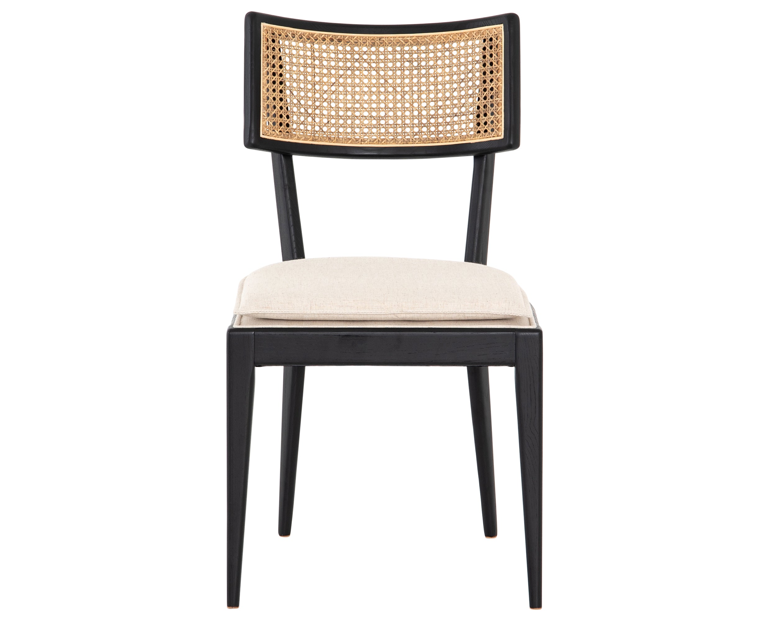 Savile Flax Fabric and Brushed Ebony Nettlewood with Natural Cane | Britt Dining Chair | Valley Ridge Furniture