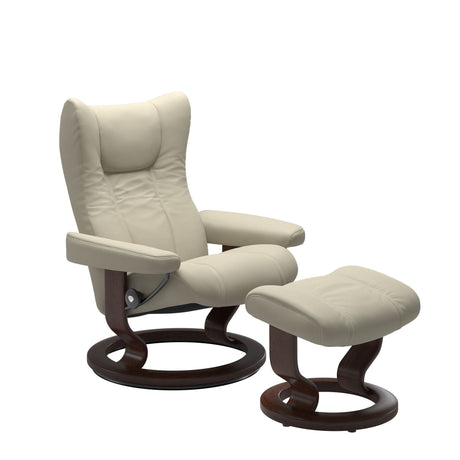 Wing Recliner - Classic Base - Paloma Light Grey - Brown Wood