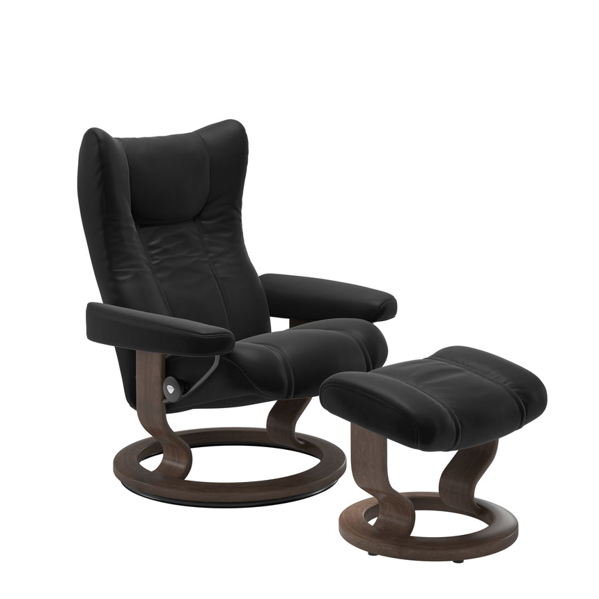 Wing Recliner - Classic Base - Paloma Black - Walnut Wood