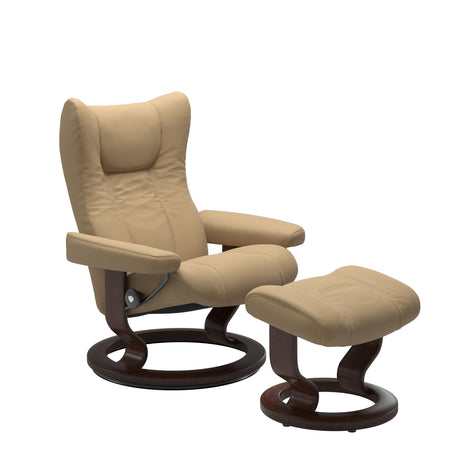 Wing Recliner - Classic Base - Paloma Sand - Brown Wood