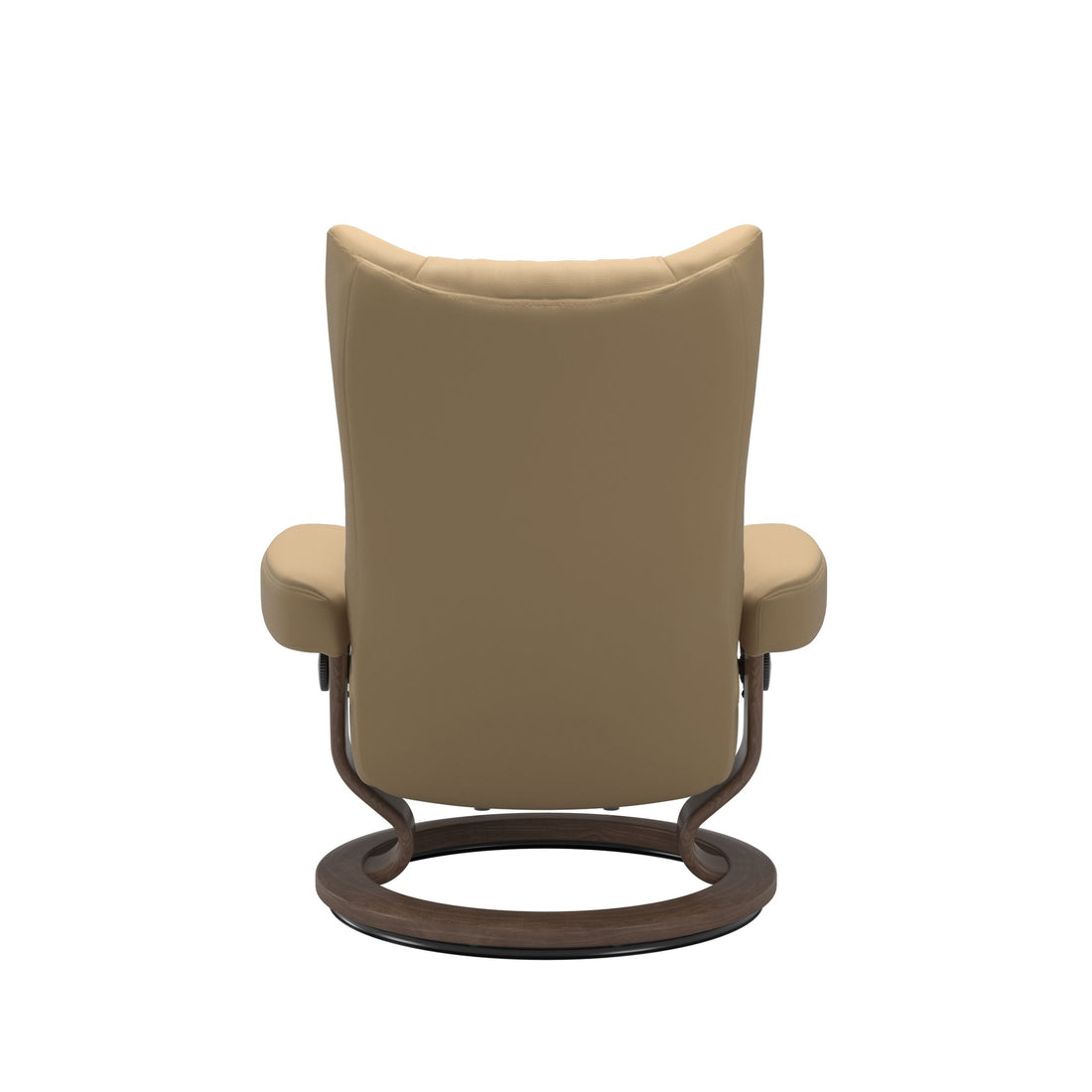 Stressless Wing Recliner Classic Base in Paloma Sand, Walnut, back view
