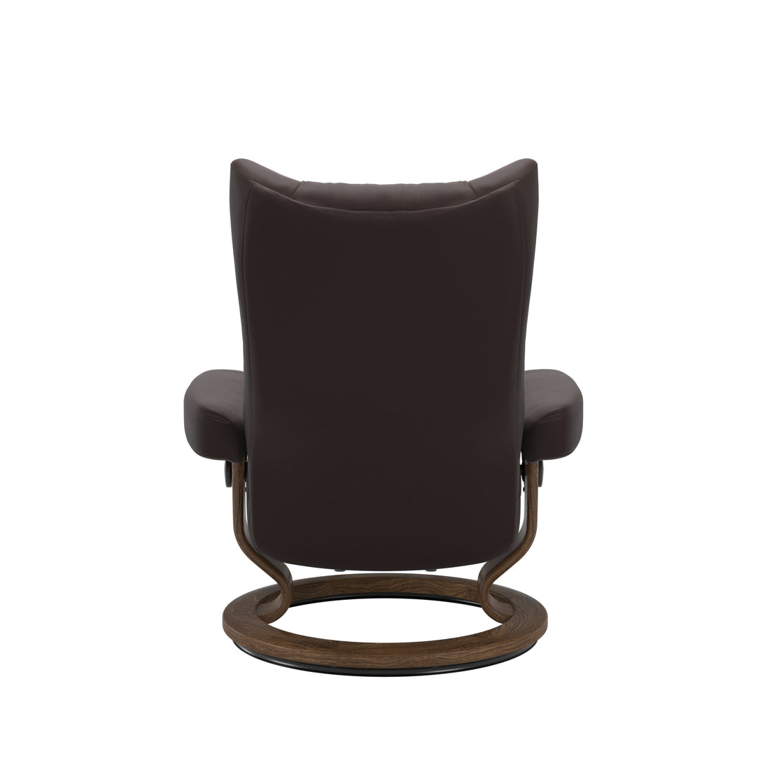 Stressless Wing Recliner Classic Base in Paloma Chocolate, Teak, back view