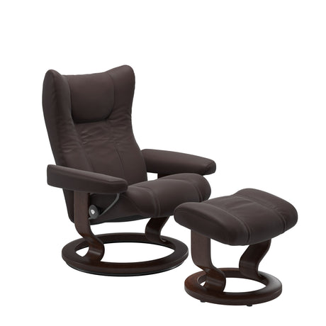 Wing Recliner - Classic Base - Paloma Chocolate - Brown Wood
