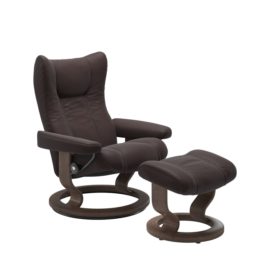Wing Recliner - Classic Base - Paloma Chocolate - Walnut Wood