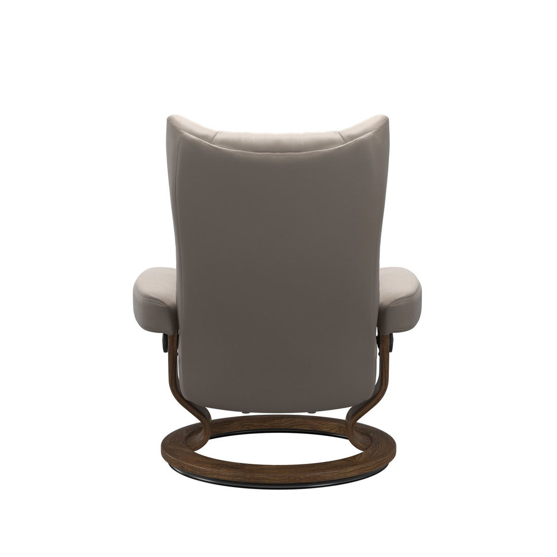 Stressless Wing Recliner Classic Base in Paloma Dark Mushroom, Teak, back view