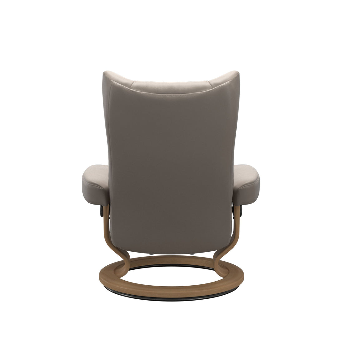 Stressless Wing Recliner Classic Base in Paloma Dark Mushroom, Oak, back view