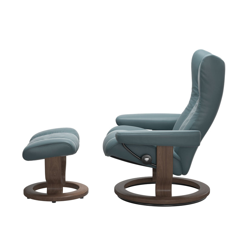 Wing Recliner - Classic Base - Paloma Teal Blue - Walnut Wood