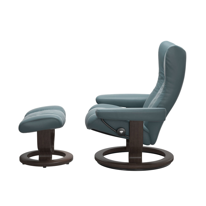 Wing Recliner - Classic Base - Paloma Teal Blue - Wenge Wood